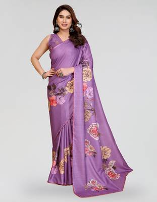 purple kalamkari digital print manipuri silk saree with arka border 1