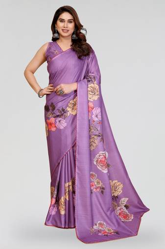 purple kalamkari digital print manipuri silk saree with arka border
