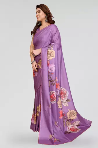 purple kalamkari digital print manipuri silk saree with arka border