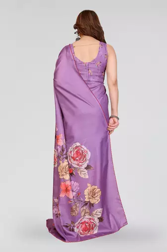 purple kalamkari digital print manipuri silk saree with arka border