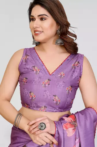 purple kalamkari digital print manipuri silk saree with arka border
