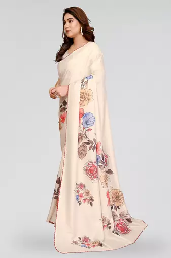 white kalamkari digital print manipuri silk saree with arka border