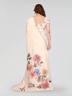 white kalamkari digital print manipuri silk saree with arka border 3