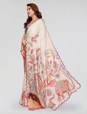 white manipuri silk kalamkari print saree with mirror work border 2
