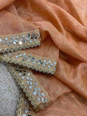peach jari dori embroidery cotton saree with mirror work 5
