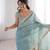 sky blue jari dori embroidery cotton saree with mirror work