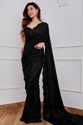 black party wear georgette saree with sequin embroidery work	