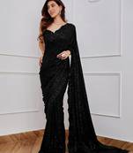 Black Color Sequence Embrodery Work Georgette Saree