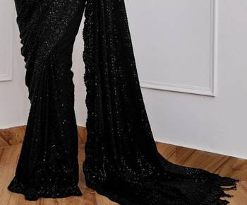 black party wear georgette saree with sequin embroidery work	 3