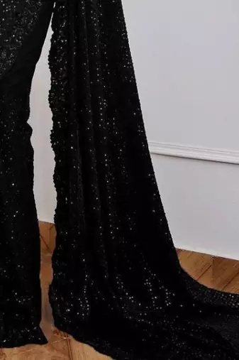 black party wear georgette saree with sequin embroidery work	
