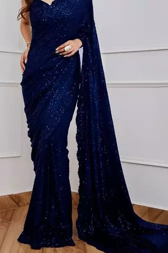Neavy Blue Color Sequence Embrodery Work Georgette Saree