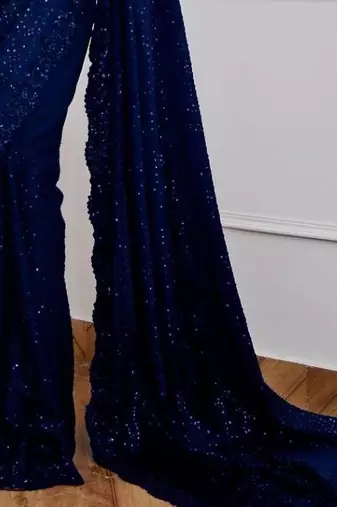 navy blue party wear georgette saree with sequin embroidery work