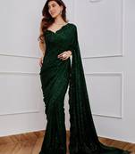 green party wear georgette saree with sequin embroidery work        