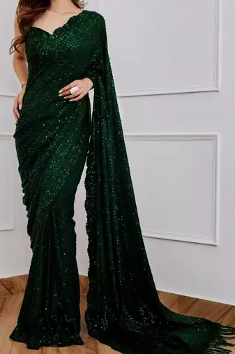 green party wear georgette saree with sequin embroidery work        