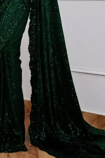 green party wear georgette saree with sequin embroidery work        