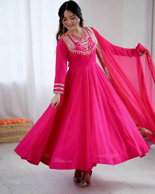 pink roman silk embroidery work salwar kameez set 2