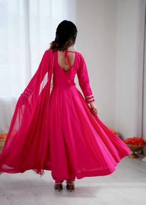 pink roman silk embroidery work salwar kameez set 3