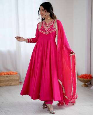pink roman silk embroidery work salwar kameez set 4