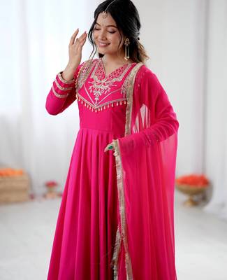 pink roman silk embroidery work salwar kameez set 5