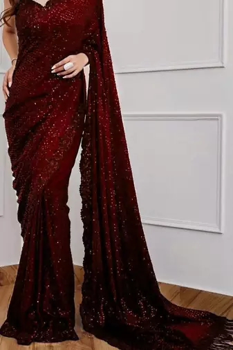 Maroon Color Sequence Embrodery Work Georgette Saree