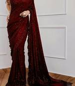 Maroon Color Sequence Embrodery Work Georgette Saree