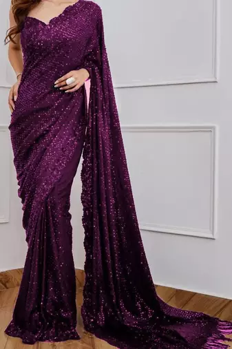wine party wear georgette saree with sequin embroidery work