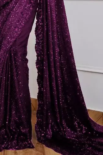 wine party wear georgette saree with sequin embroidery work