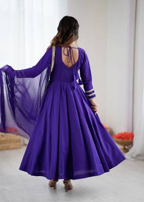 purple color roman silk embroidery work salwar kameez set 2