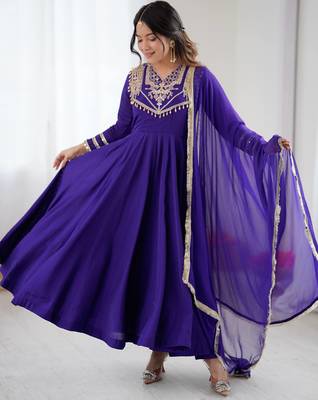 purple color roman silk embroidery work salwar kameez set 3