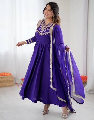 purple color roman silk embroidery work salwar kameez set 4