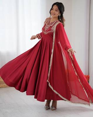 dark rani pink roman silk embroidery work salwar kameez set 2