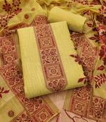 yellow muga cotton jamdani salwar suit with dupatta
