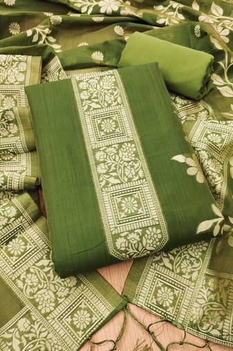 Mehendi muga cotton jamdani suit dress material with dupatta