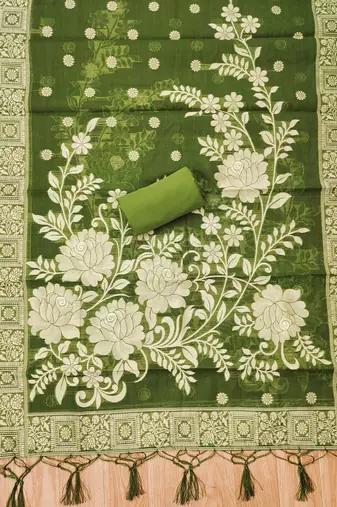 green muga cotton jamdani salwar suit with dupatta