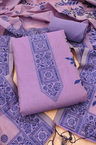 Purple muga cotton jamdani suit dress material with dupatta