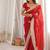 red satin silk saree with jari dori, mirror & pearl work