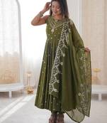 green roman silk embroidered anarkali suit