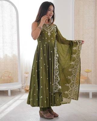 green roman silk embroidered anarkali suit 3