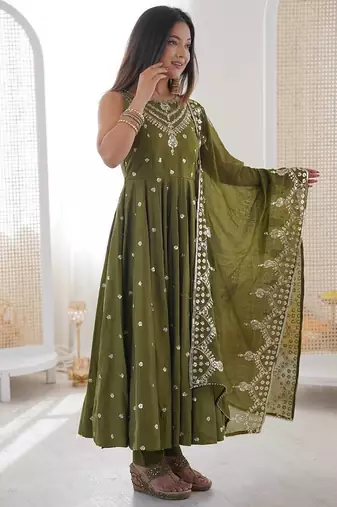 green roman silk embroidered anarkali suit