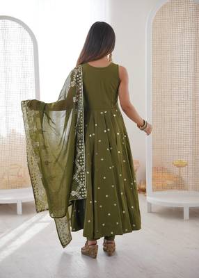 green roman silk embroidered anarkali suit 4