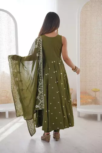 green roman silk embroidered anarkali suit