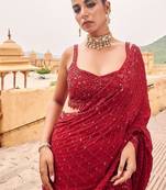 Red Color  Sequins & Multy Embroidery work Georgette Saree