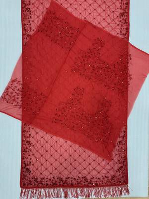 red georgette saree with sequins & multi embroidery 4