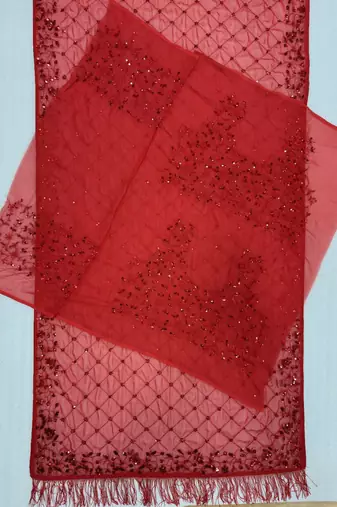 red georgette saree with sequins & multi embroidery