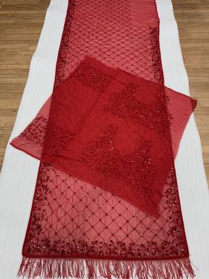 red georgette saree with sequins & multi embroidery 5