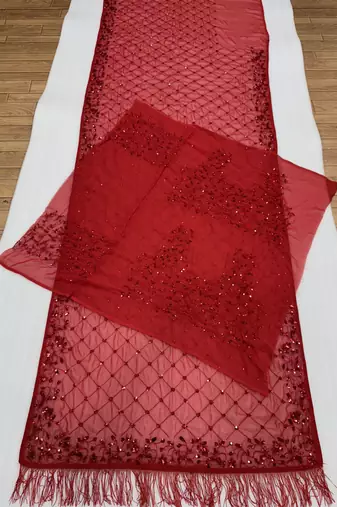 red georgette saree with sequins & multi embroidery