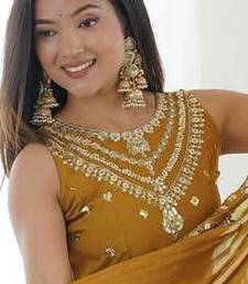 Musterd  Color Roman Silk Embroidery Work  Party Wear Gown