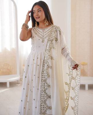 white roman silk salwar suit with embroidery work 5