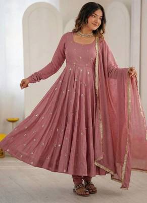 pink roman silk anarkali suit with embroidery work 1