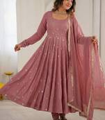 pink roman silk anarkali suit with embroidery work